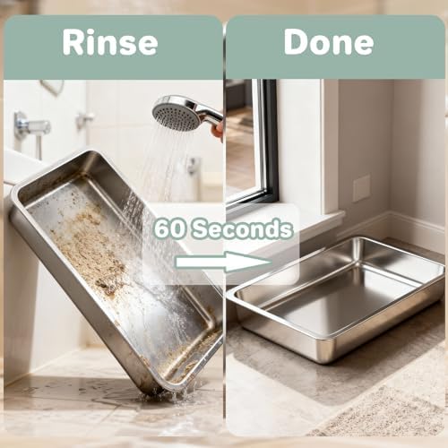 2 Pack Low Entry Stainless Steel Cat Litter Boxes, Metal Shallow Litter Box - Image 3