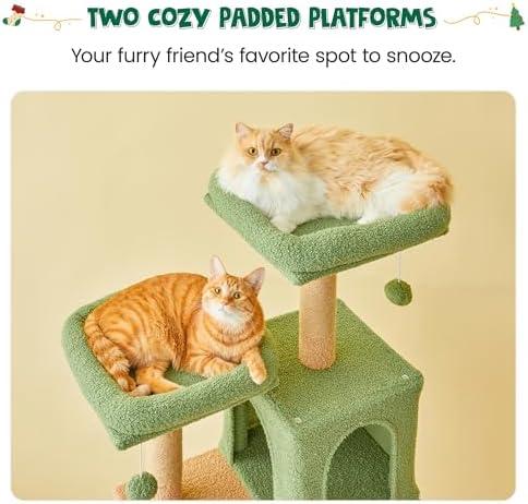 MWPO 70.1-Inch Green Large Cat Tree, Plush Cat Condo - Image 4