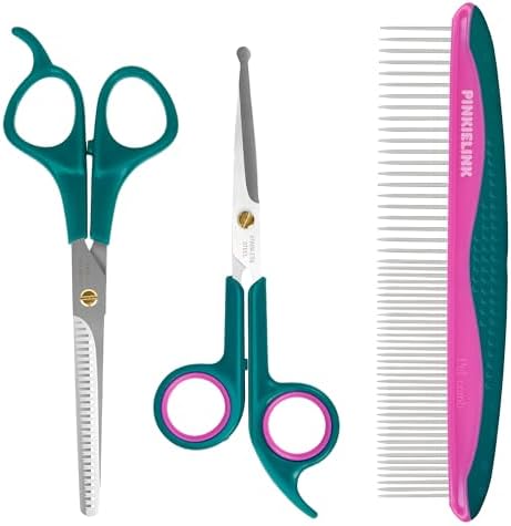 Professional Pet Grooming Kit, Stainless Steel Dog & Cat Grooming Shears by PINKIELINK