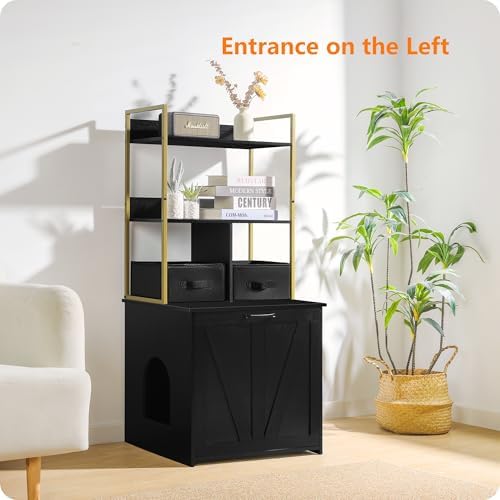 Dwanton Cat Litter Box Enclosure, 2 Storage Shelves and 2 Drawers - Image 5