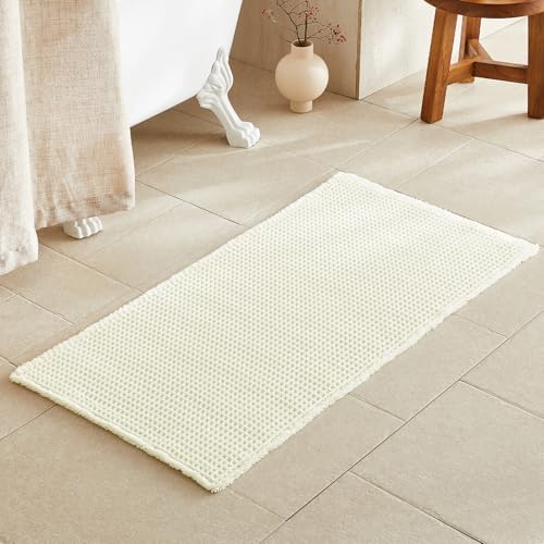 TYUU Cream White Waffle Bath Mat, Boho Bathroom Rugs Non Slip by TYUU