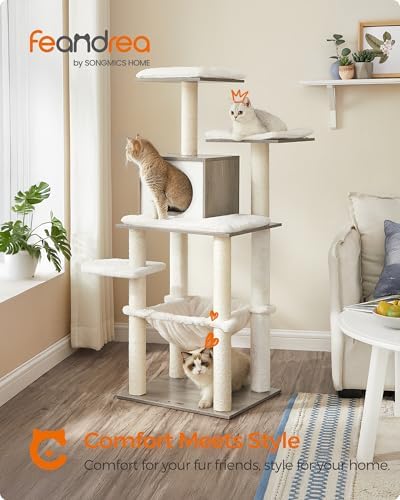 Feandrea Cat Tree, 56.3-Inch Contemporary Cat Tower - Image 3