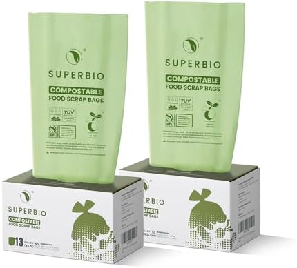 SUPERBIO 13 Gallon Flat Top Compostable Food Waste Bags, 2 Pack by SUPERBIOCOMPOSTABLEBAGS