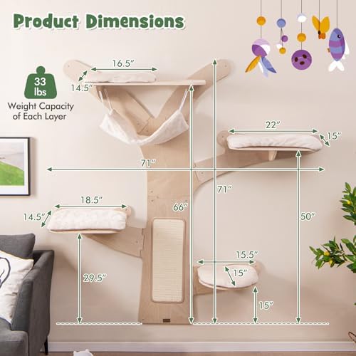 Tangkula Cat Wall Shelves, Wall Mounted Cat Tree Furniture - Image 7
