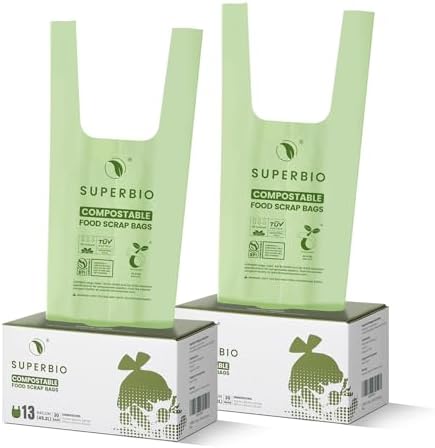 SUPERBIO 13 Gallon Handle Tie Compostable Food Waste Bags, 2 Pack by SUPERBIOCOMPOSTABLEBAGS