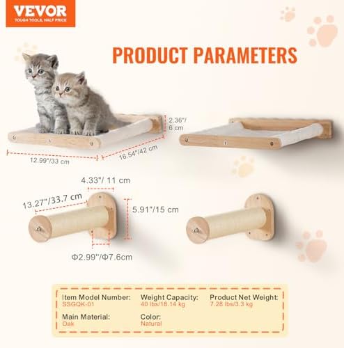 VEVOR Wall Mounted Cat Shelves, Cat Wall Shelves and Perches - Image 7