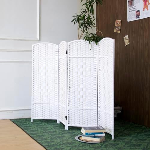 4-Panel Short Room Divider, 3.9 ft Freestanding Partition Wall, Natural White - Image 2