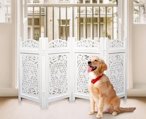 Freestanding Dog Gate 56W x 28H, 4 Panel Foldable Wooden Pet Barrier - Image 3