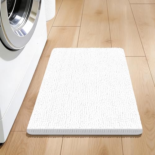 Bcoimo Small Bath Rug Mat, Chenille Extra Soft White Bathhroom Mats by Bcoimo