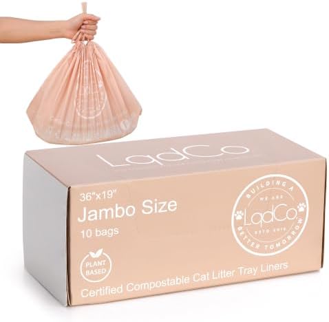 Plant-Based Home Compostable Cat Litter Box Liners, Jumbo XL 36" x 19" by LqdCo