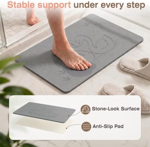 AWW Stone Bath Mat, Diatomaceous Earth, Swan Pattern - Image 4