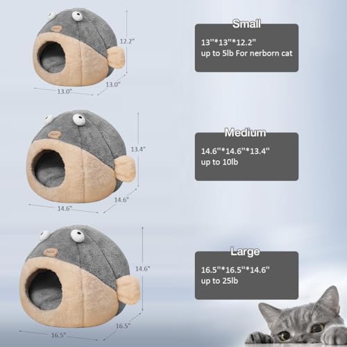 Cat Beds for Indoor Cats-Cat Bed Cave, Cute Lively Pufferfish Shape - Image 2