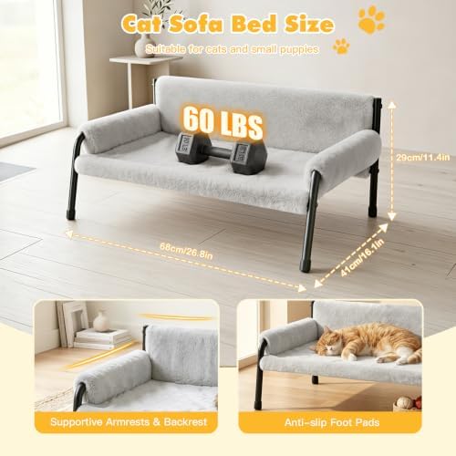 Pawaboo Elevated Cat Couch Bed for Indoor Cats, Sturdy Metal Frame Cat Sofa - Image 4