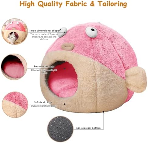 Cat Beds for Indoor Cats-Cat Bed Cave, Cute Lively Pufferfish Shape - Image 5