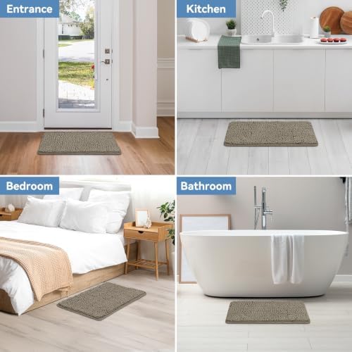 Bcoimo Bath Rug Mat, 30x20 Chenille High Absorbent Latte Bathrom Floor Mats - Image 2