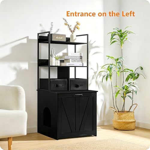 Dwanton Cat Litter Box Enclosure, 2 Storage Shelves and 2 Drawers - Image 5