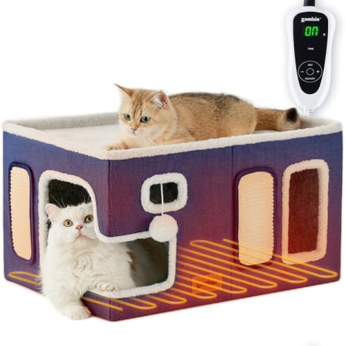 ZOMISIA Heated Cat House Bed for Indoor Cats, Cat Hideway Cube for Sleeping by Zomisia