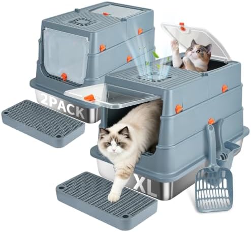 Stainless Steel Cat Litter Box, 2-Piece XL Enclosed Litter Box, Anti-Splash & by Unknown