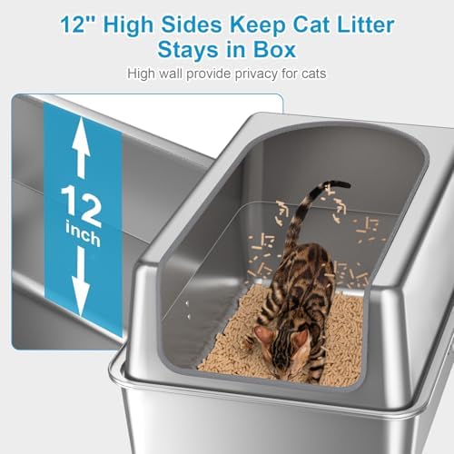 12'' High Sides XL All Stainless Steel Cat Litter Box - Image 5