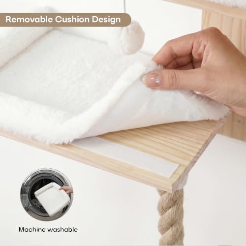 Cat Wall Shelves Set with 2 Washable Beds & 4.92FT Scratching Post - Image 6
