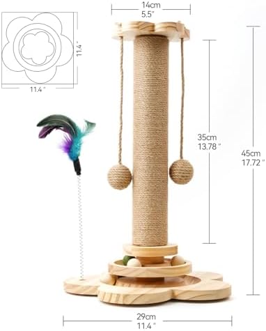 Cat Scratching Post, 4 in 1 Wooden Cat Scratcher Toy, 18.11" Tall Scratch Post - Image 5