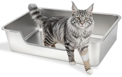 FHTONGE Low Entry Thickened Stainless Steel Cat Litter Box by FHTONGE