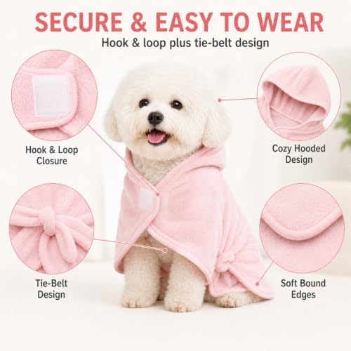 Pink Hooded Pet Bathrobe, Tie-Waist Style - Image 3