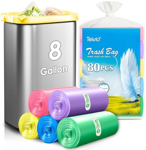 Teivio Medium Colorful Trash Bags 8 Gallon 80 Count Kitchen Garbage Bags by Teivio