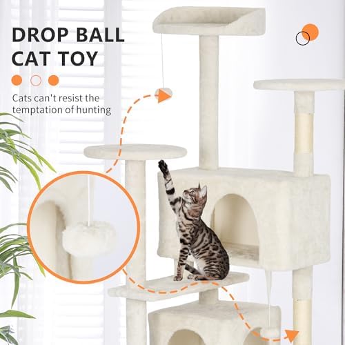 BestPet | 62" Cat Tree Tower | Beige | Sturdy Multi-Level Cat Tree - Image 3