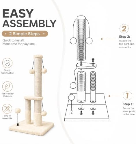 Dimaka Tall Cat Scratching Post, Double Lower Posts Extra Stable Cat Post Tree - Image 4