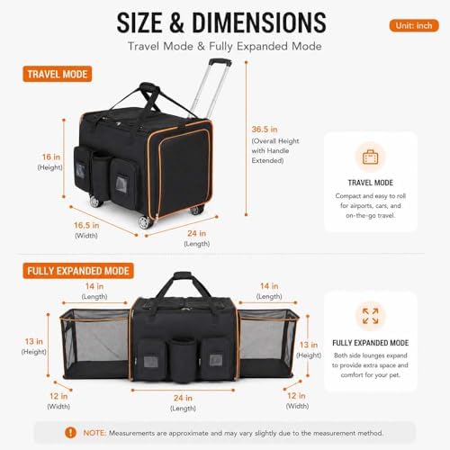 Large Cat Carrier on Wheels for 2 Cats, Double Rolling Pet Carrier - Image 2