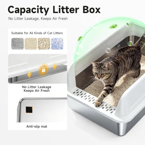 High-Sided Stainless Steel XL Cat Litter Box - Image 4