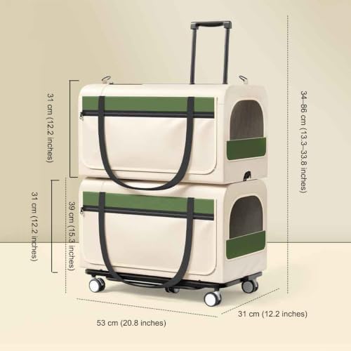 Double Decker Rolling Cat Carrier Large Wheeled Pet Carrier - Image 7