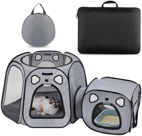 Cat Playpen with Separate Litter Box Area, Large Foldable Waterproof Cat Tent by Unknown