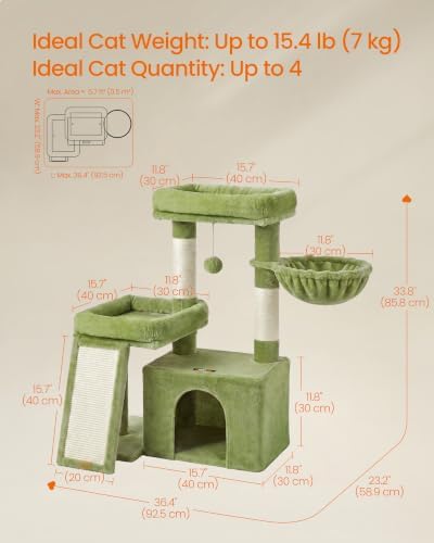 Feandrea Cat Tree, 33.8" Cat Tower, Scratching Posts and Ramp - Image 6