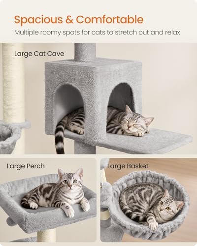 Feandrea Cat Tree, 68.5-in Tall Cat Tower, Dove Gray - Image 3