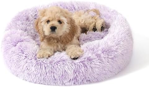 NOYAL Donut Dog Bed for Small Medium Pets, Plush Calming Faux Fur by Noyal