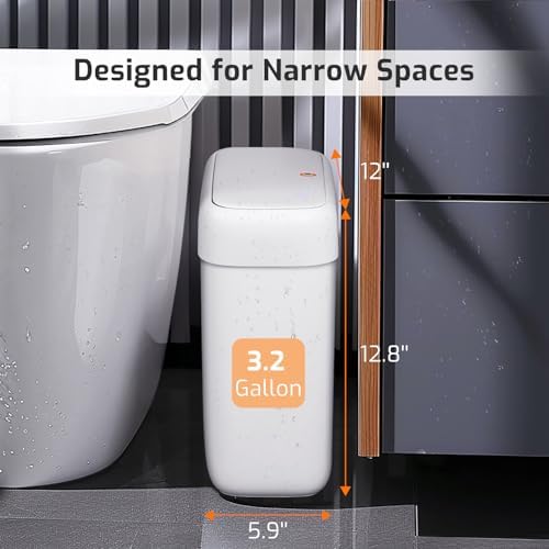 Small Bathroom Trash Can with Lid, 3.2 Gallon Garbage Can with Pop-Up Lid - Image 2