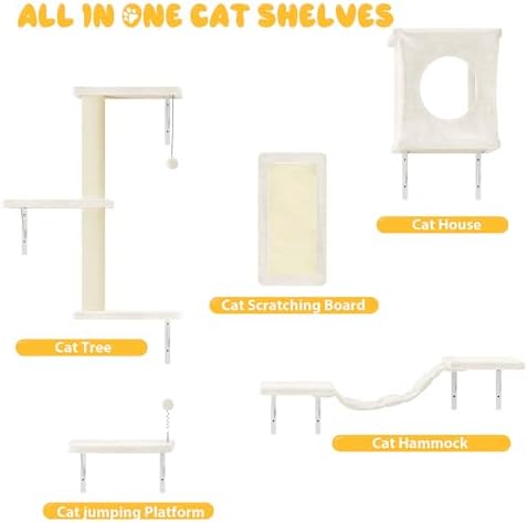 Cat Wall Shelves, 10-in-1 Wall-Mounted Cat Furniture Set - Image 4