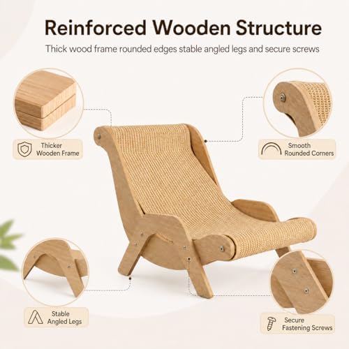 Cat Scratch Lounger Chair, Wooden Sisal Scratching Bed，Replacement pad - Image 6