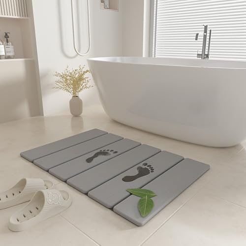 SYIPO Non-Slip Foldable Stone Bath Mat-Diatomite, 23.6 x 15.3”, Light Gray by SYIPO