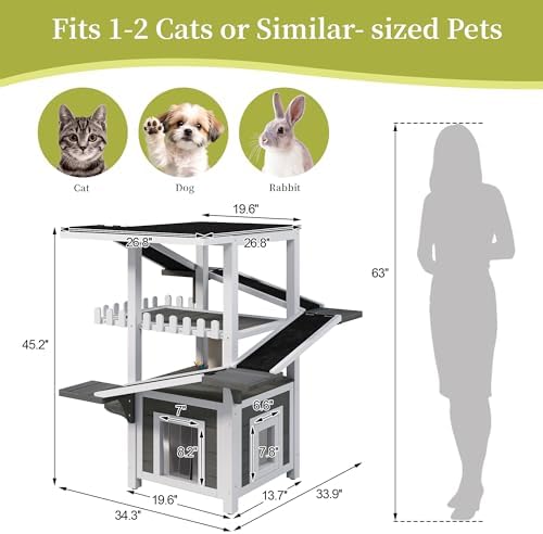 4-Tier Outdoor Cat House, Pine Wood Climbing Tower - Image 2