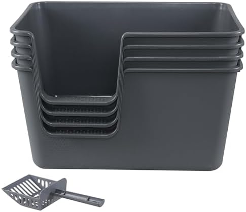 4 Pack Extra Large Plastic High Sides Cat Litter Pan, Open Top Cat Litter Box by Nihenok