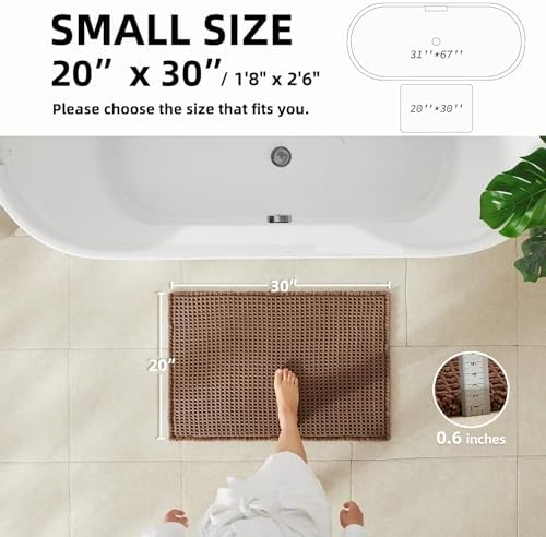 TYUU Waffle Bath Mat, Boho Bathroom Rugs Non Slip, 30x20 Mocha - Image 3
