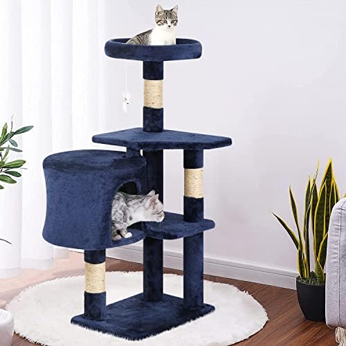 BestPet | 36" Cat Tree Tower | Navy Blue | Sturdy Multi-Level Cat Tree - Image 2