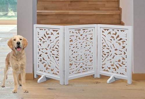 Freestanding Dog Gate 48", Foldable Wooden Pet Barrier by TheWoodenTown