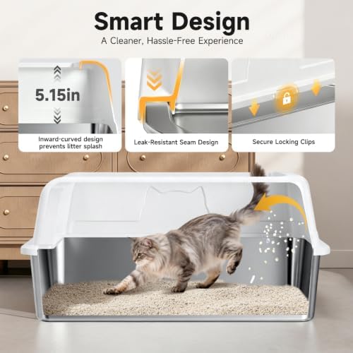 High-Sided Stainless Steel XL Cat Litter Box - Image 3