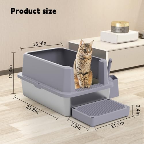 RIZZARI Open Cat Litter Box: Stainless, High Sided, Easy Clean - Image 2