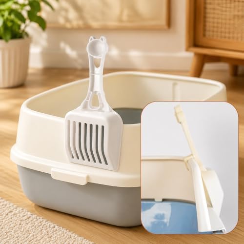 Plastic Cat Litter Scoop, Durable Deep Shovel Wide Slats Milky White - Image 5