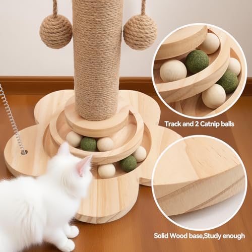 Cat Scratching Post, 4 in 1 Wooden Cat Scratcher Toy, 18.11" Tall Scratch Post - Image 3